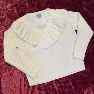 CeCe Cream V-Neck Ruffle Rib Knit Sweater SZ. Small: very good condition